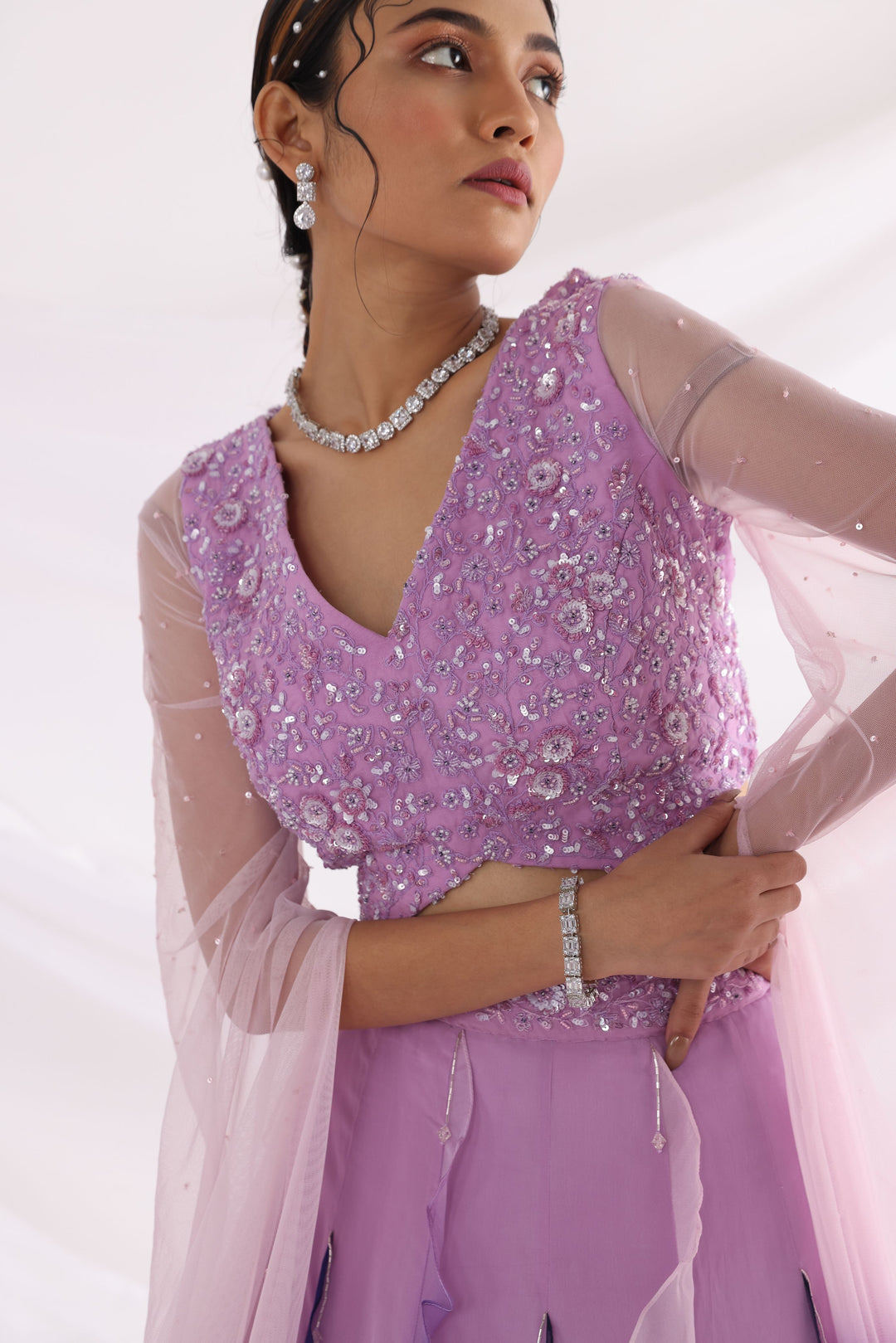Smriti Apparel's Beautifully designed Lavender colored lehenga set- Rent