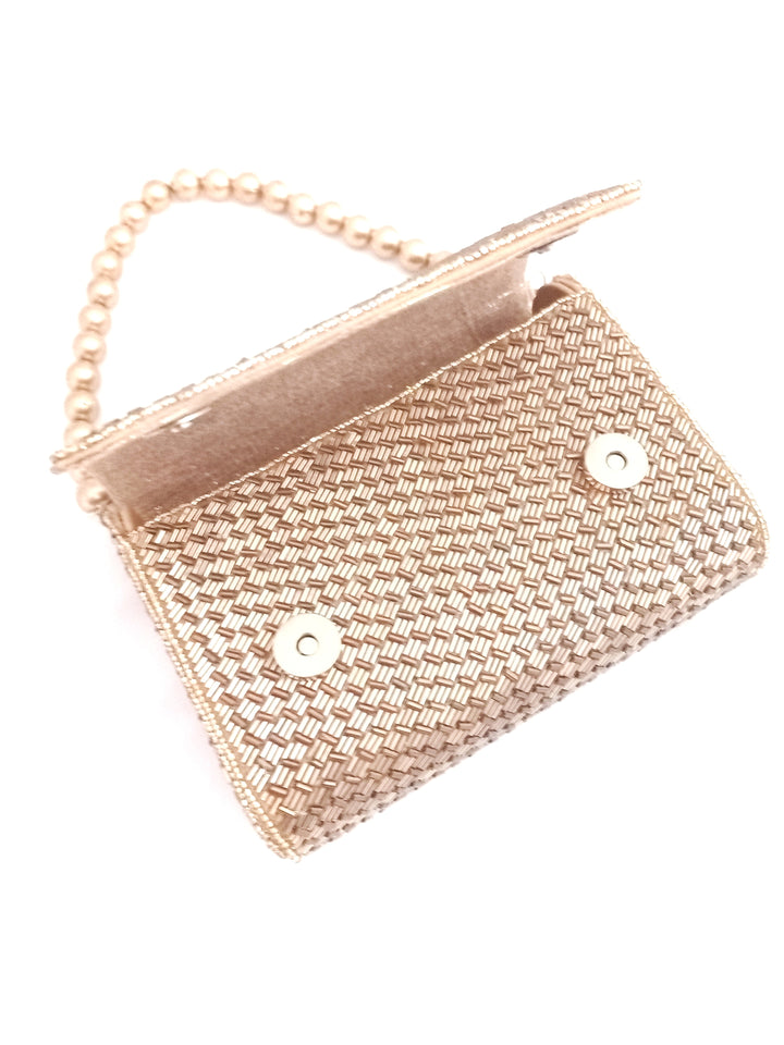 Gold Weave Flap over Hand-embroidered Clutch  - Rent