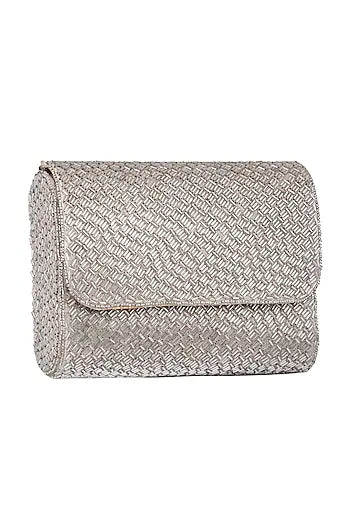 Silver Weave Flap over Handembroidered Clutch - Rent