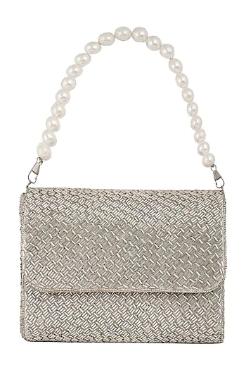 Silver Weave Flap over Handembroidered Clutch - Rent