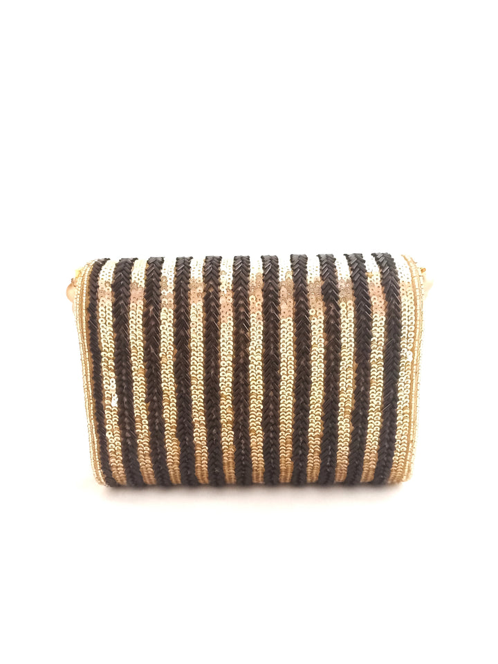 Black and Gold Flapover Clutch - Rent