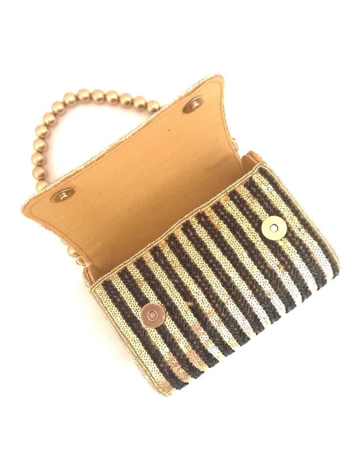 Black and Gold Flapover Clutch - Rent