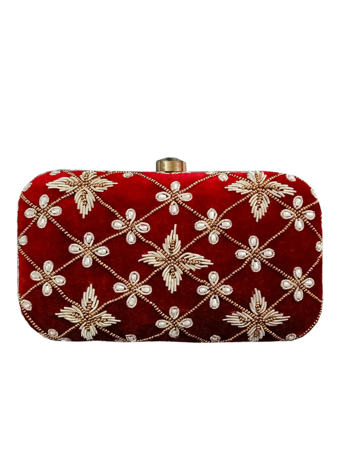 Maroon Floral Hand-embroidered Clutch - Rent
