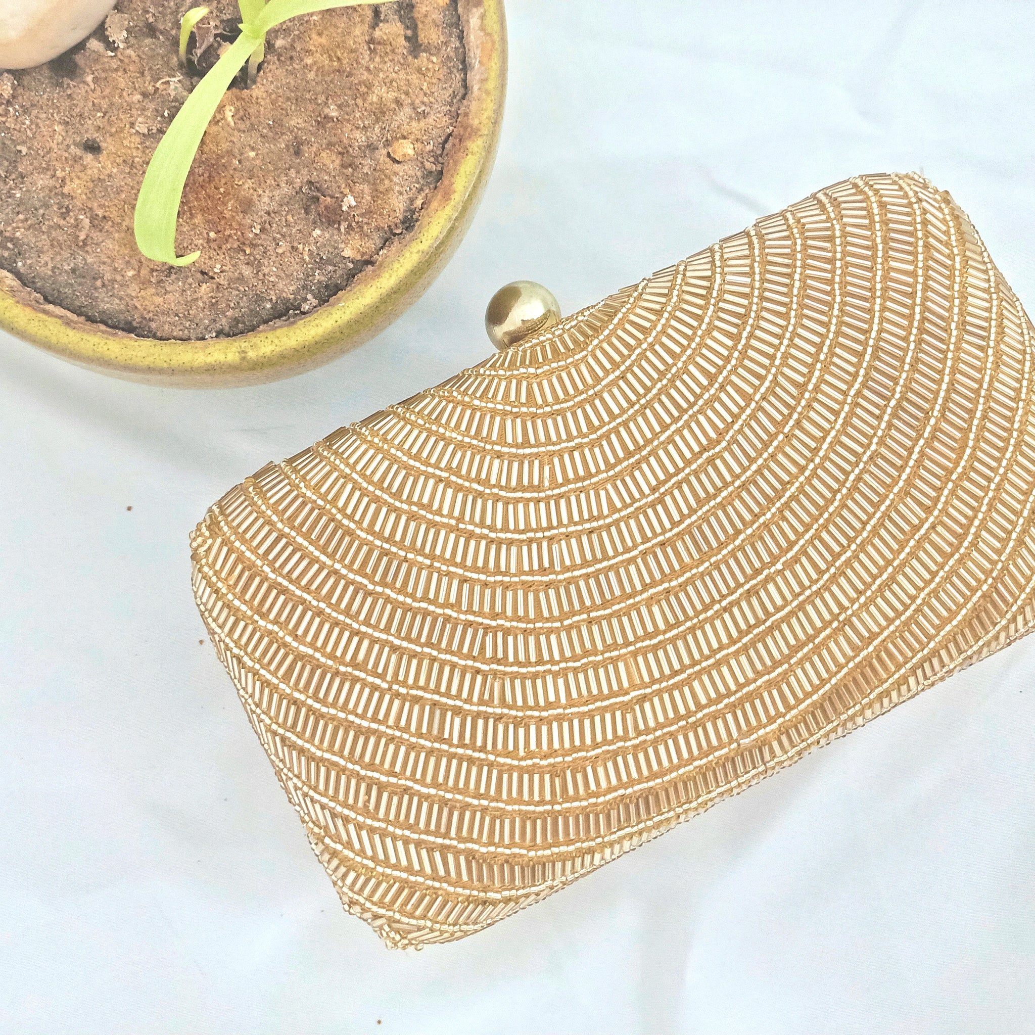 Classic Gold Pearl Clutch  - Rent