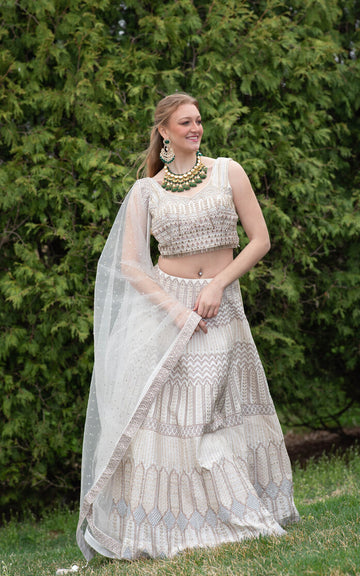 Ivory Colored Beautiful Lehenga Set - Rent