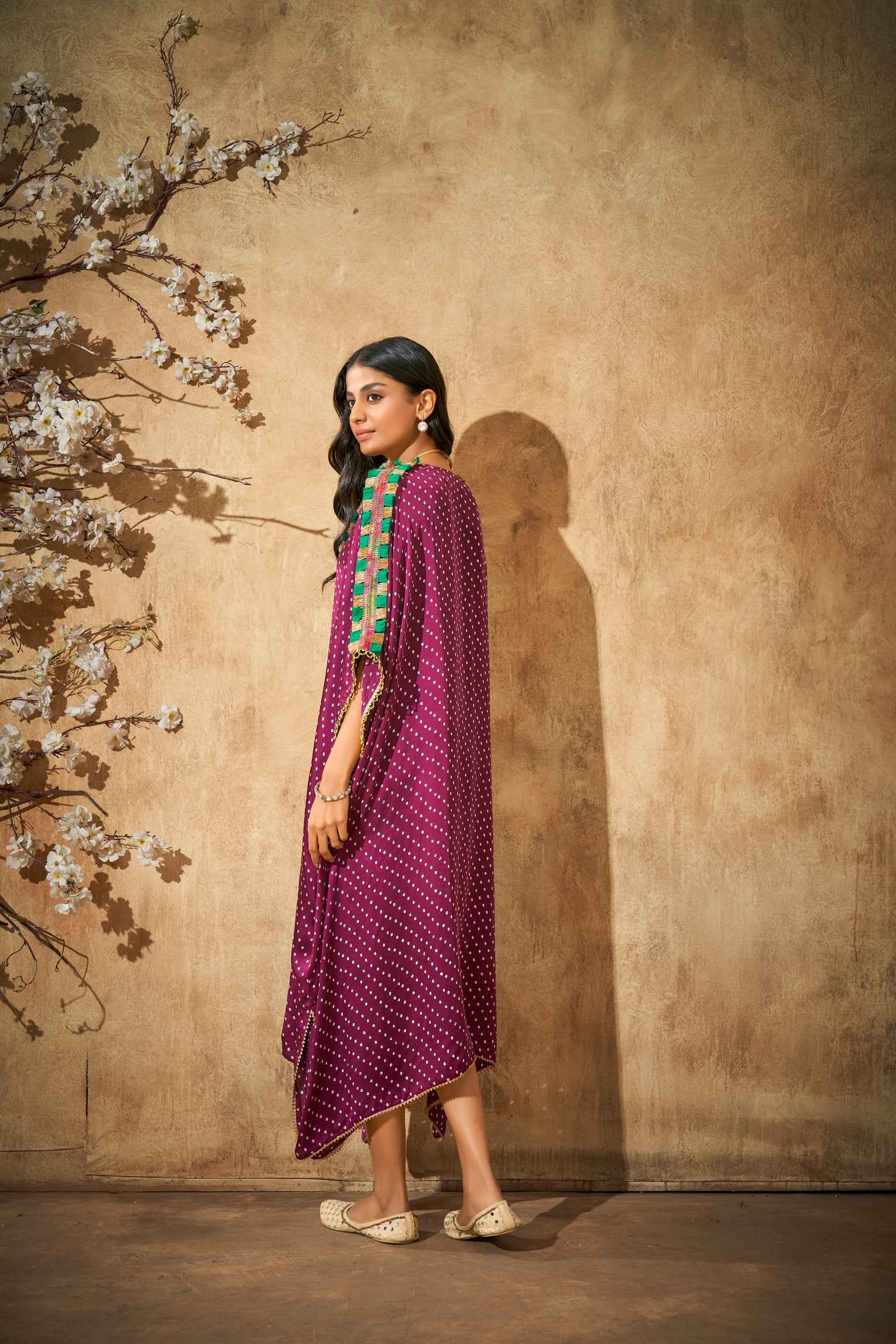 Aditi Somani's Beautiful Wine Bandhej v neck kaftan  - Rent_1