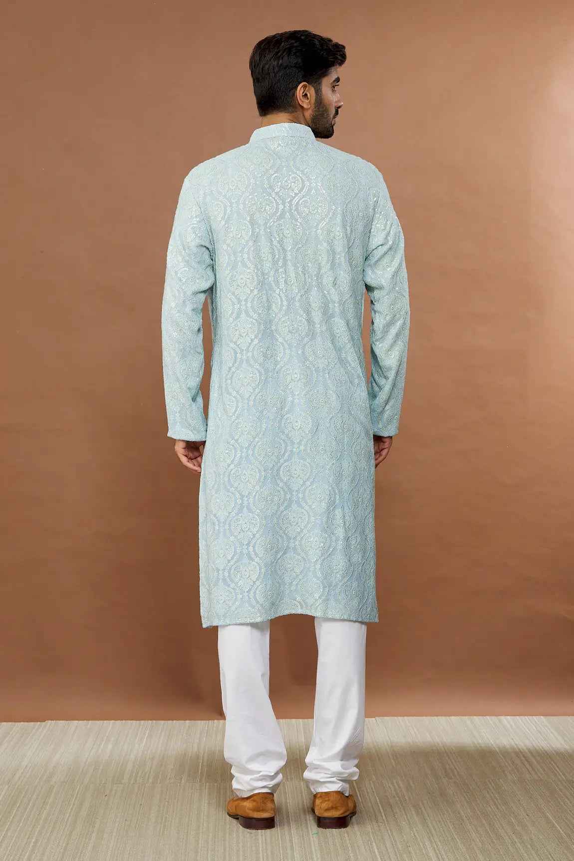 Aham Vayam's Blue Cotton Jashna Embroidered Kurta Set- Rent_1