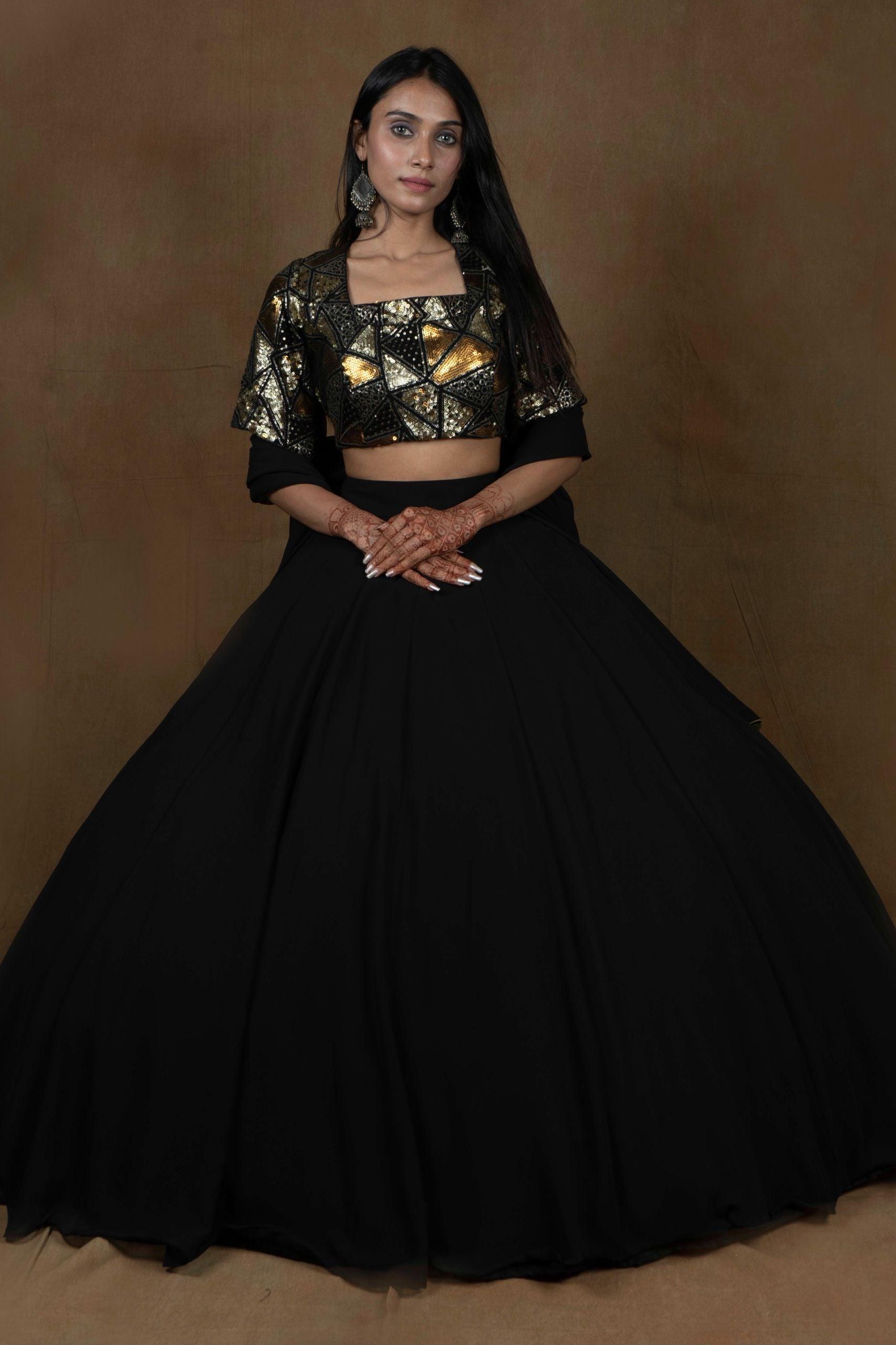 Amaltas Couture's Black Arya Georgette Lehenga - Rent