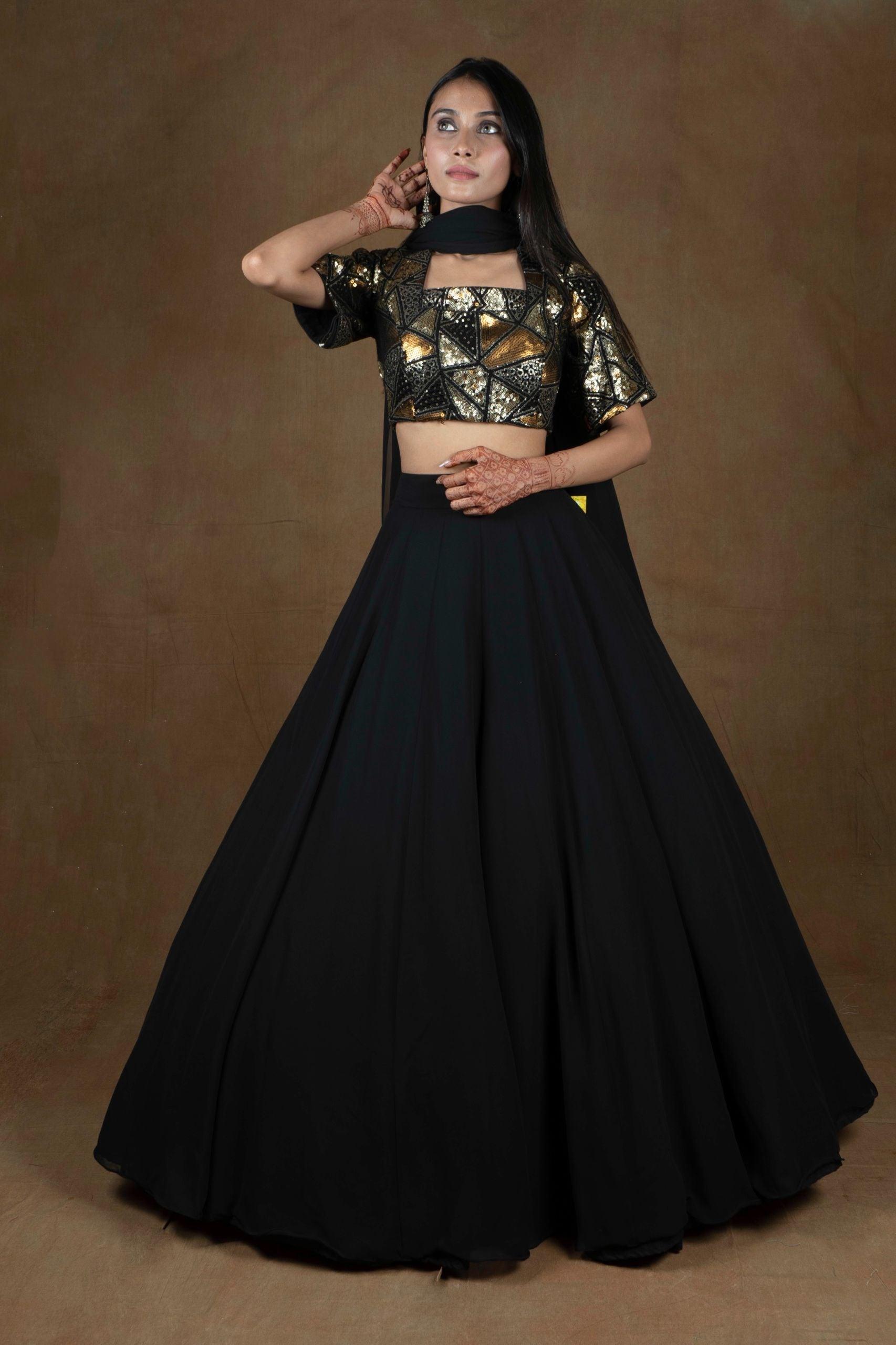 Amaltas Couture's Black Arya Georgette Lehenga - Rent_1