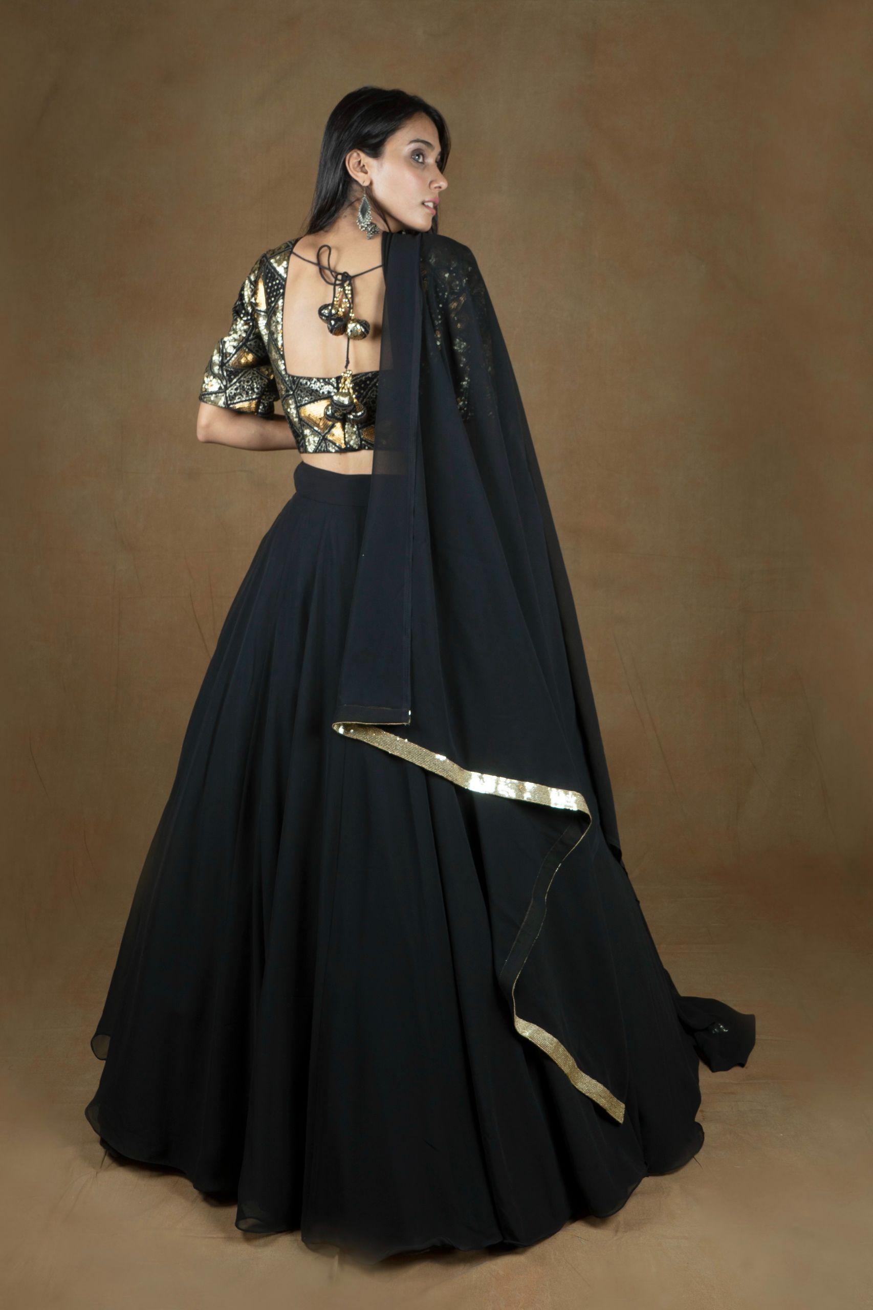 Amaltas Couture's Black Arya Georgette Lehenga - Rent_2