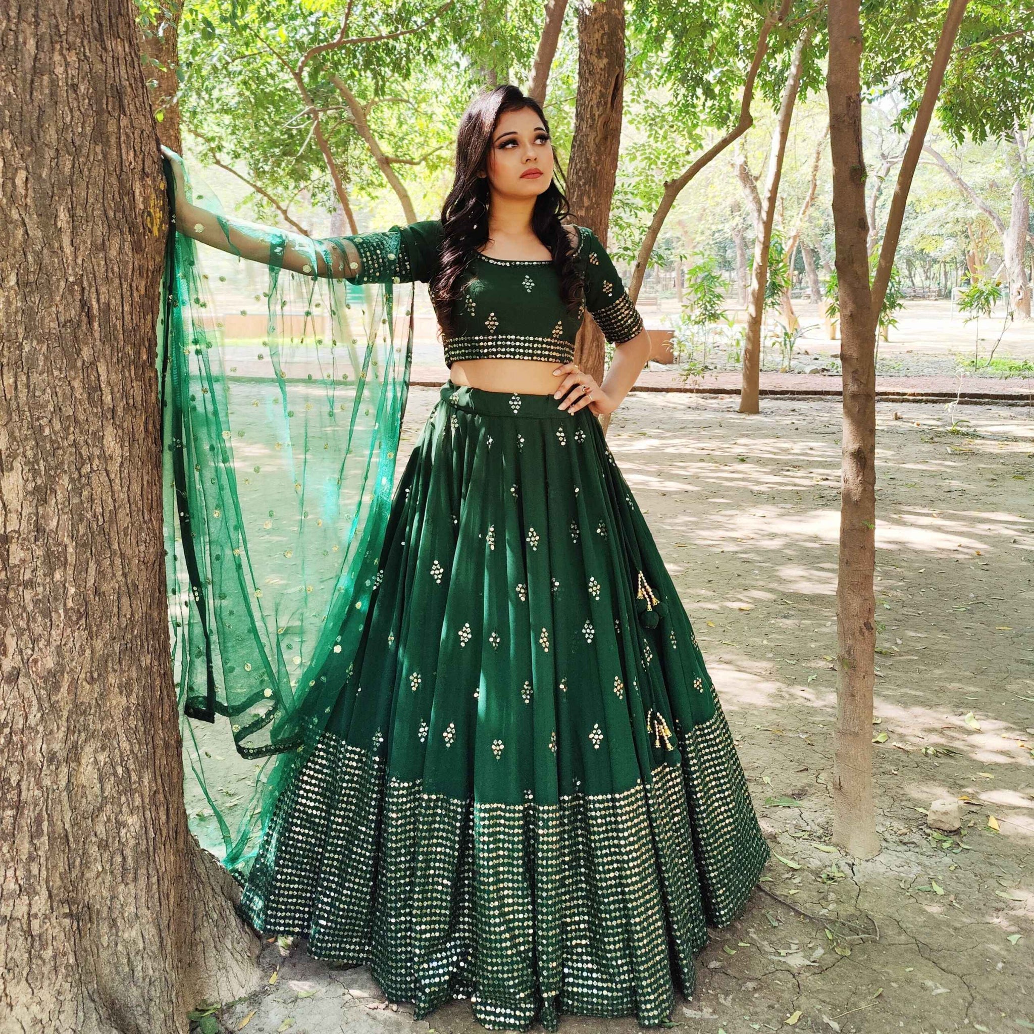 Amaltas Couture's Green Samira Georgette Lehenga - Rent