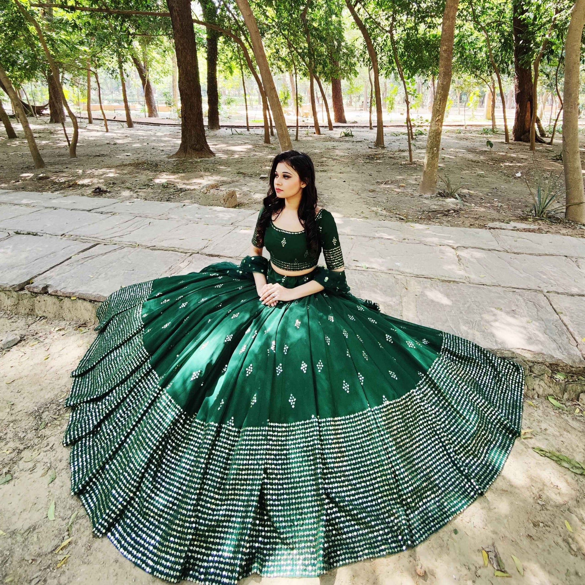 Amaltas Couture's Green Samira Georgette Lehenga - Rent_1