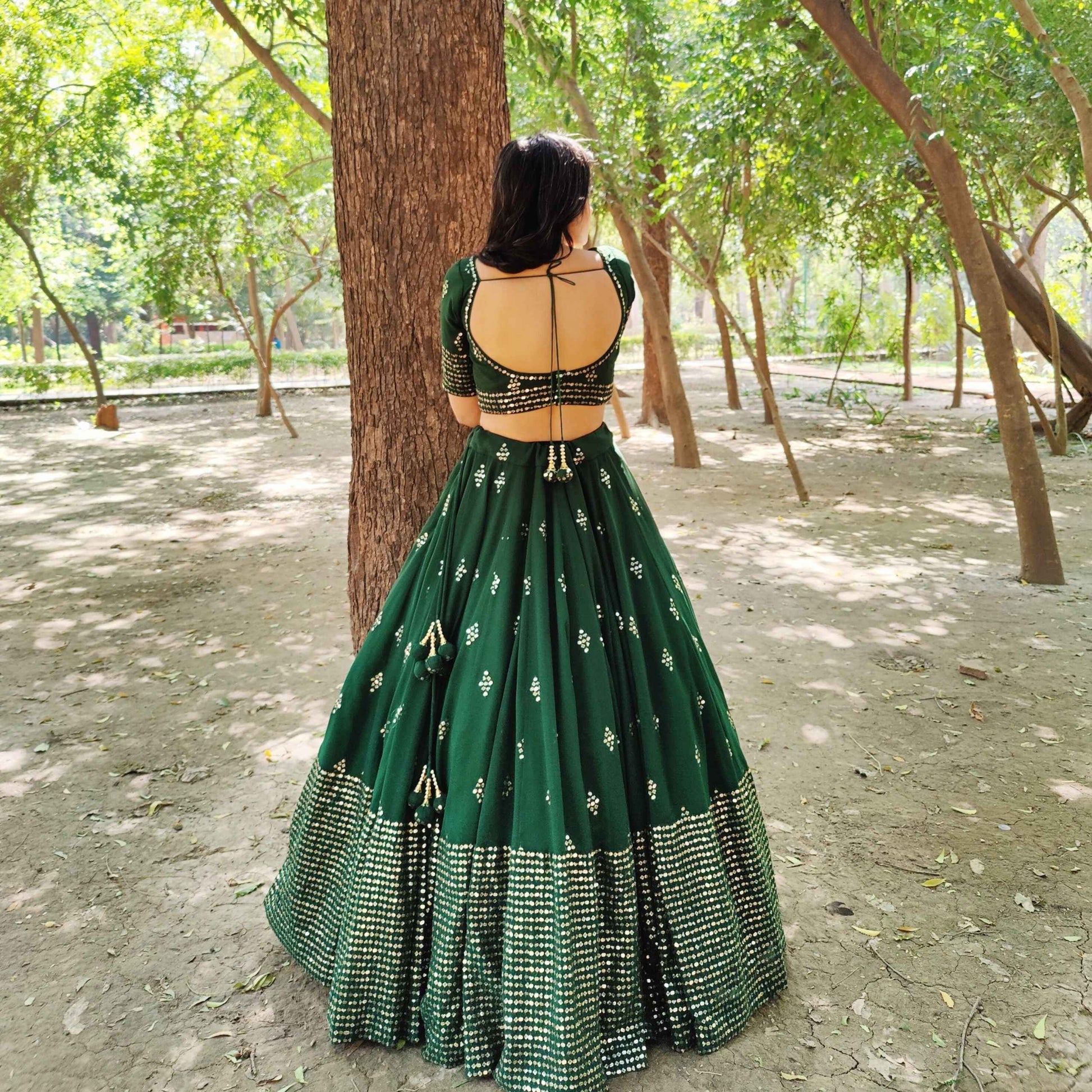 Amaltas Couture's Green Samira Georgette Lehenga - Rent_2