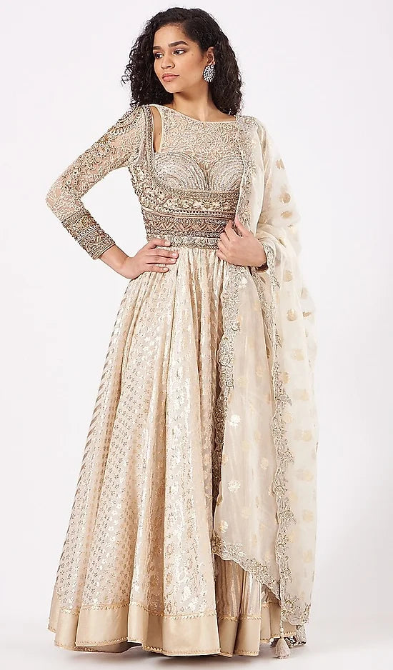 Anjalee and Arjun Kapoor's Ivory Embroidered Angrakha Anarkali Set - Rent