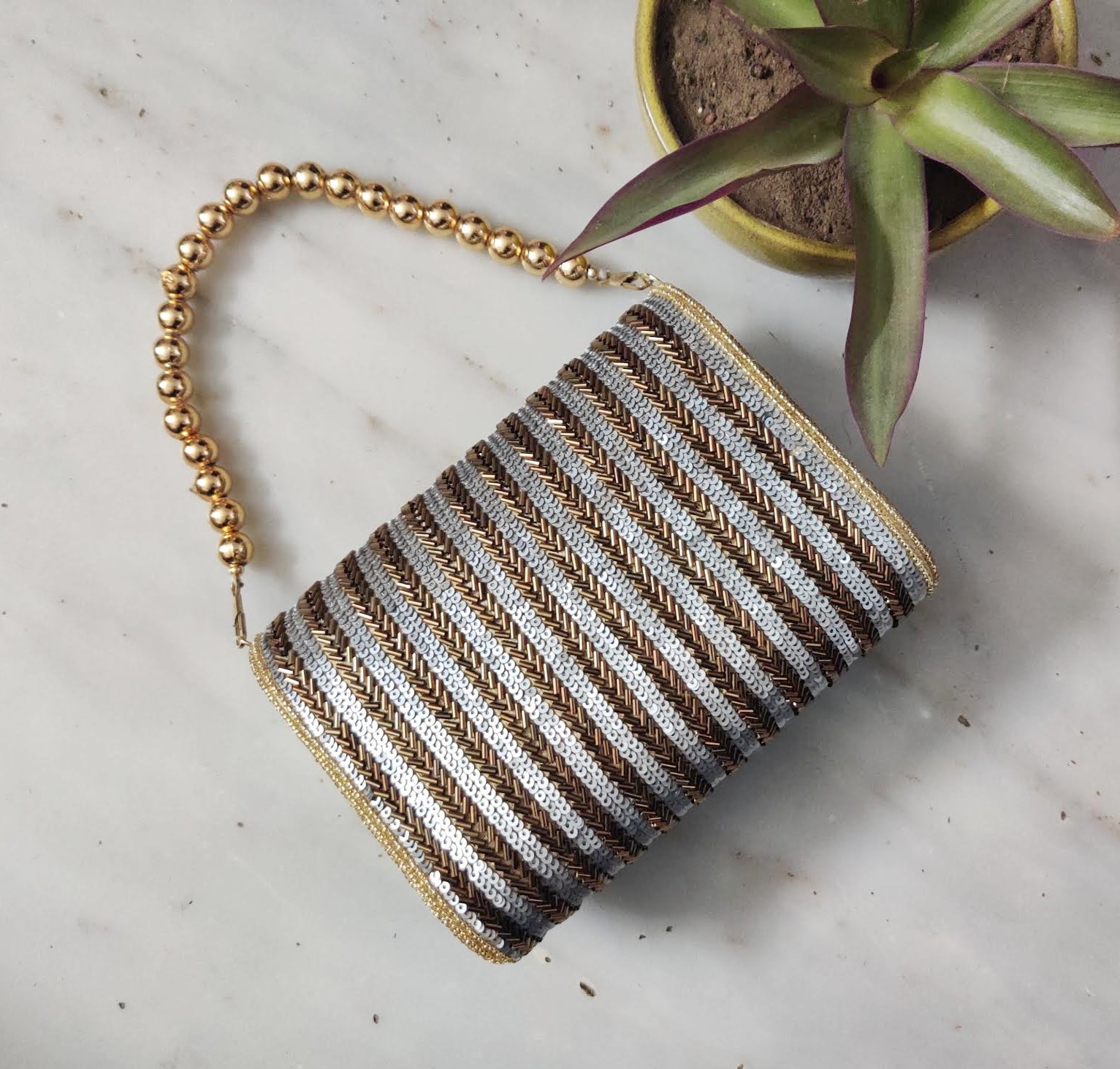 Antique Gold Flapover Handembroidered Clutch - Rent_2
