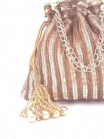 Antique Gold sequins Hand-embroidered Potli - Rent