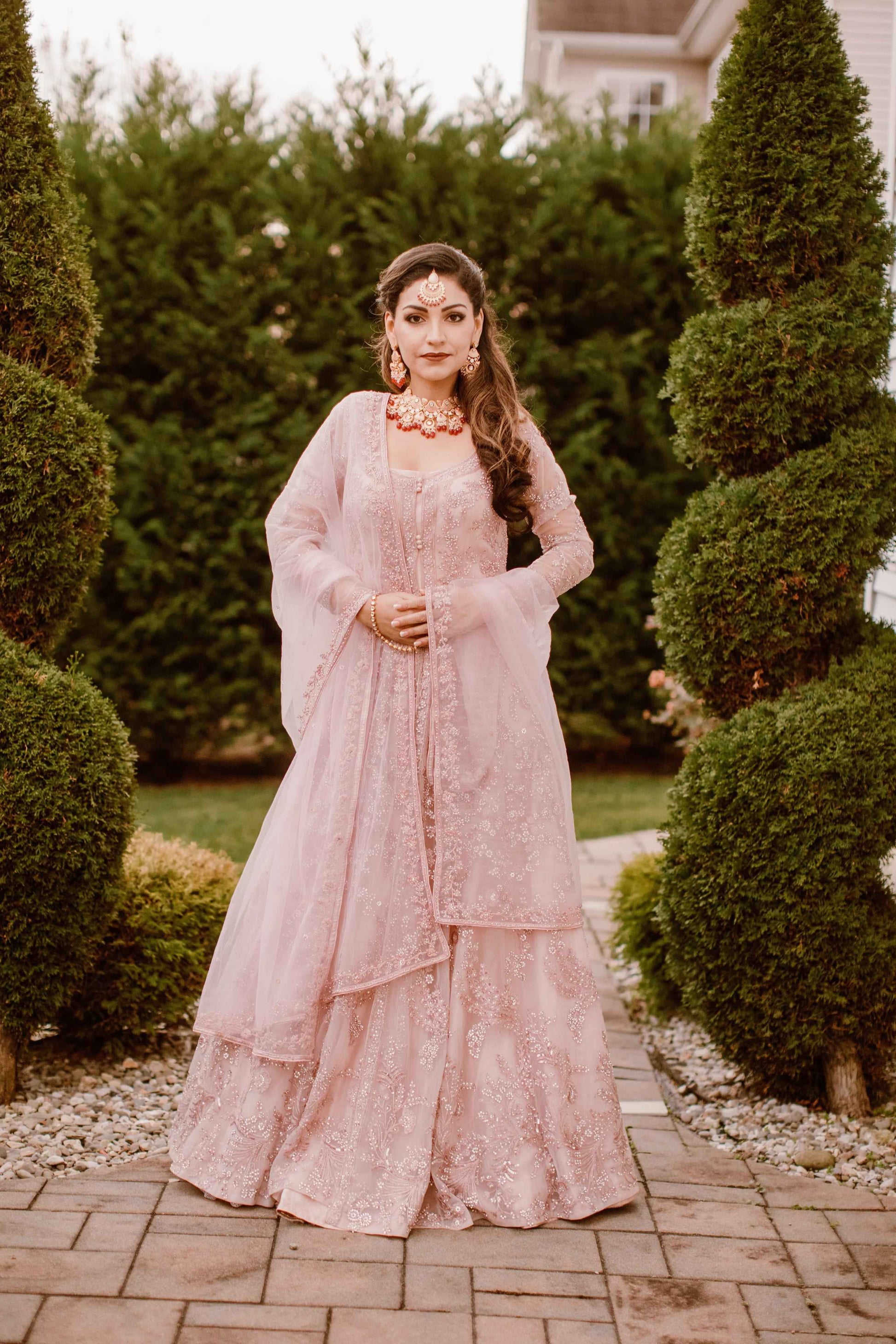 Rent Baby Pink Heavy Bridal Anarkali Gowns Online | Glamourental XL / Pink Rent Baby Pink Heavy Bridal Anarkali Gowns Online | Glamourental XL / Pink