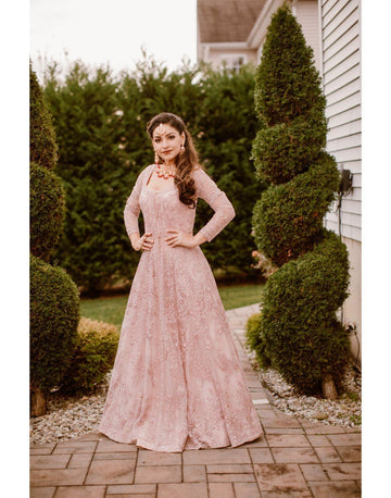 Baby Pink Bridal Gown Anarkali Pattern For Rent By Glamourental 15 Days / M / Pink Baby Pink Bridal Gown Anarkali Pattern For Rent By Glamourental 15 Days / M / Pink