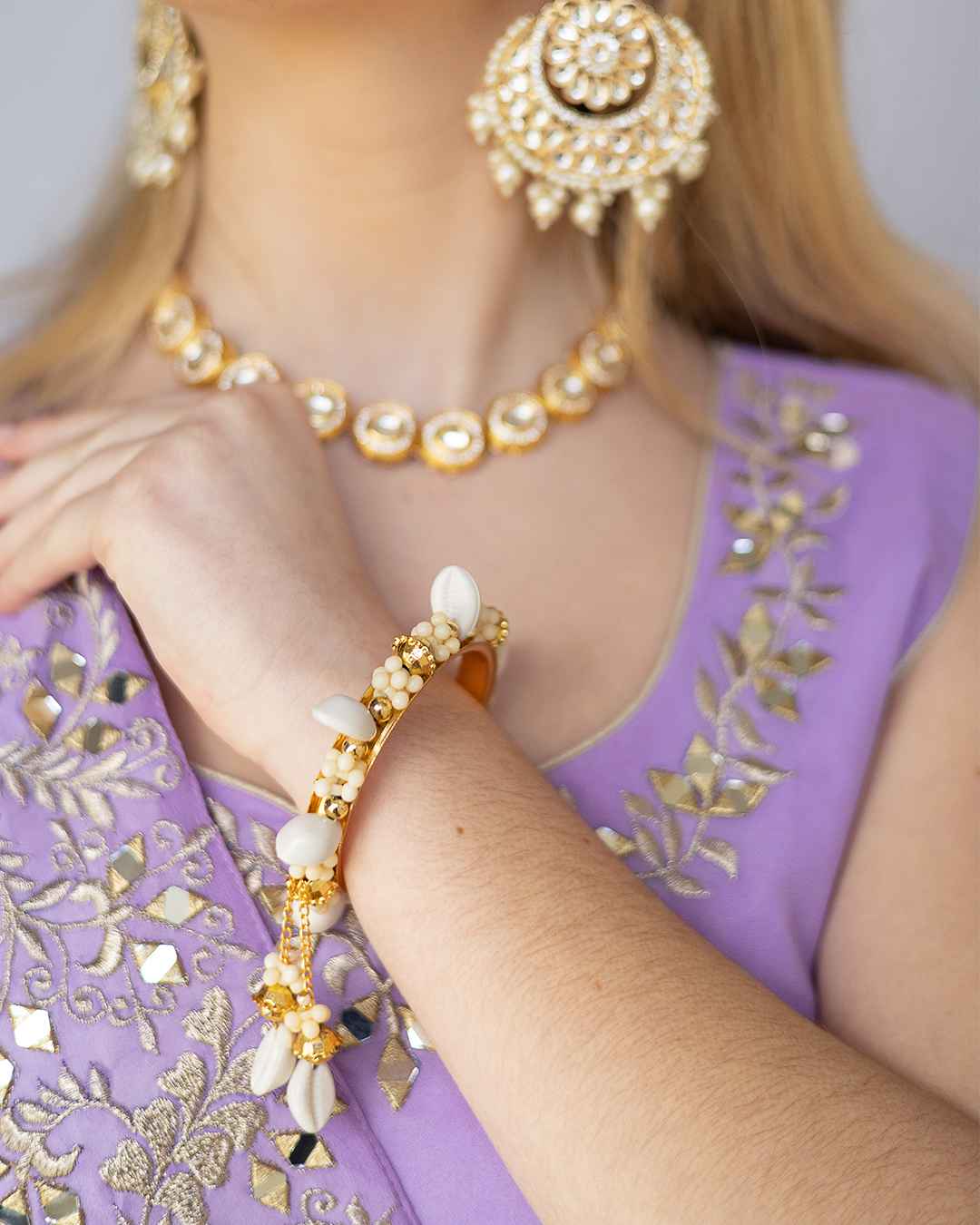 Beautiful Golden Bangle With White Pearl