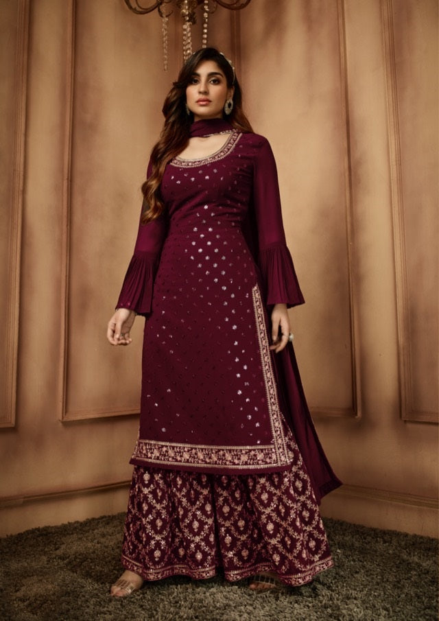 Beautiful Heavy Embroidered and sequins work Sharara Set - Rent_2