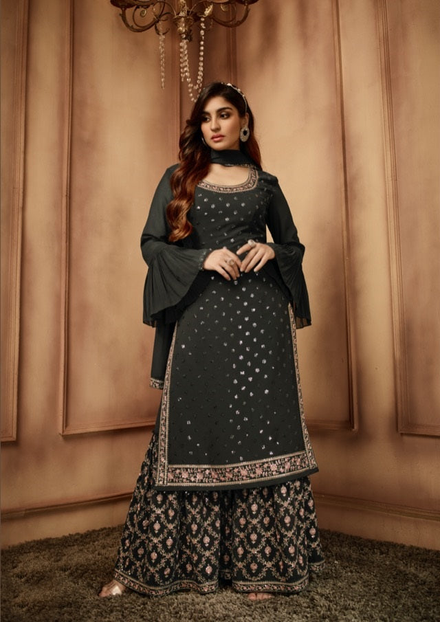 Beautiful Heavy Embroidered and sequins work Sharara Set - Rent_4