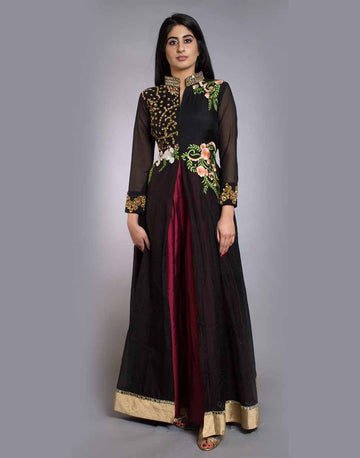 Black Georgette Partywear Gown - Rent - Glamourental