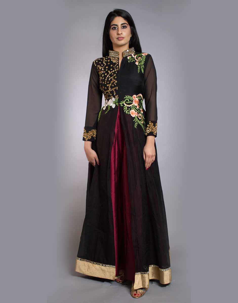 Black Georgette Partywear Gowns - Rent - Glamourental