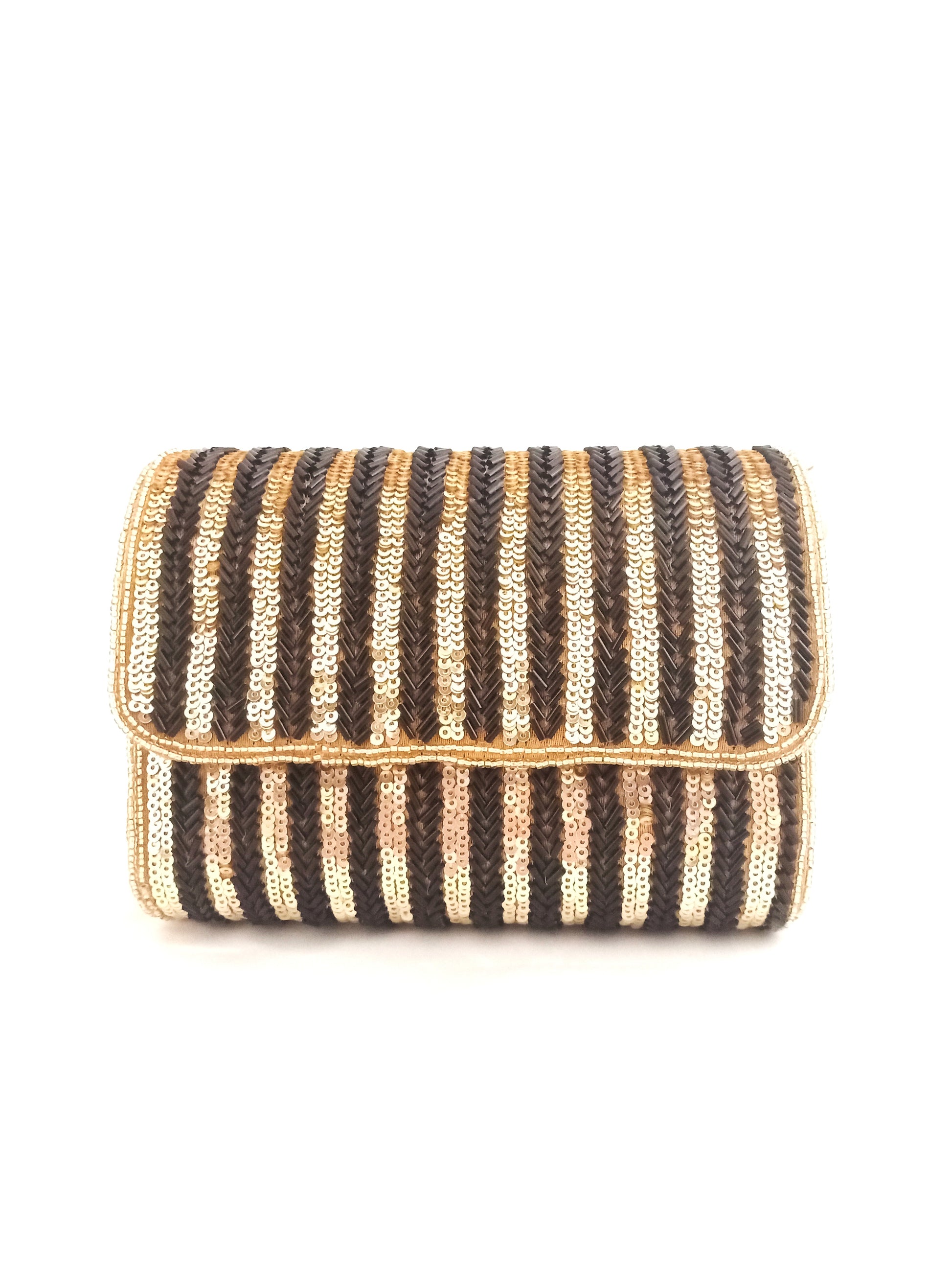Black and Gold Flapover Clutch - Rent_2
