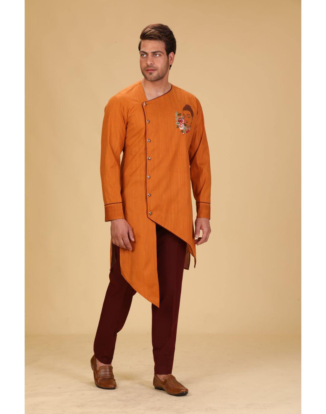 BluesnGreys Asymmetrical Cut- Dark Orange Color Designer Kurta Pant