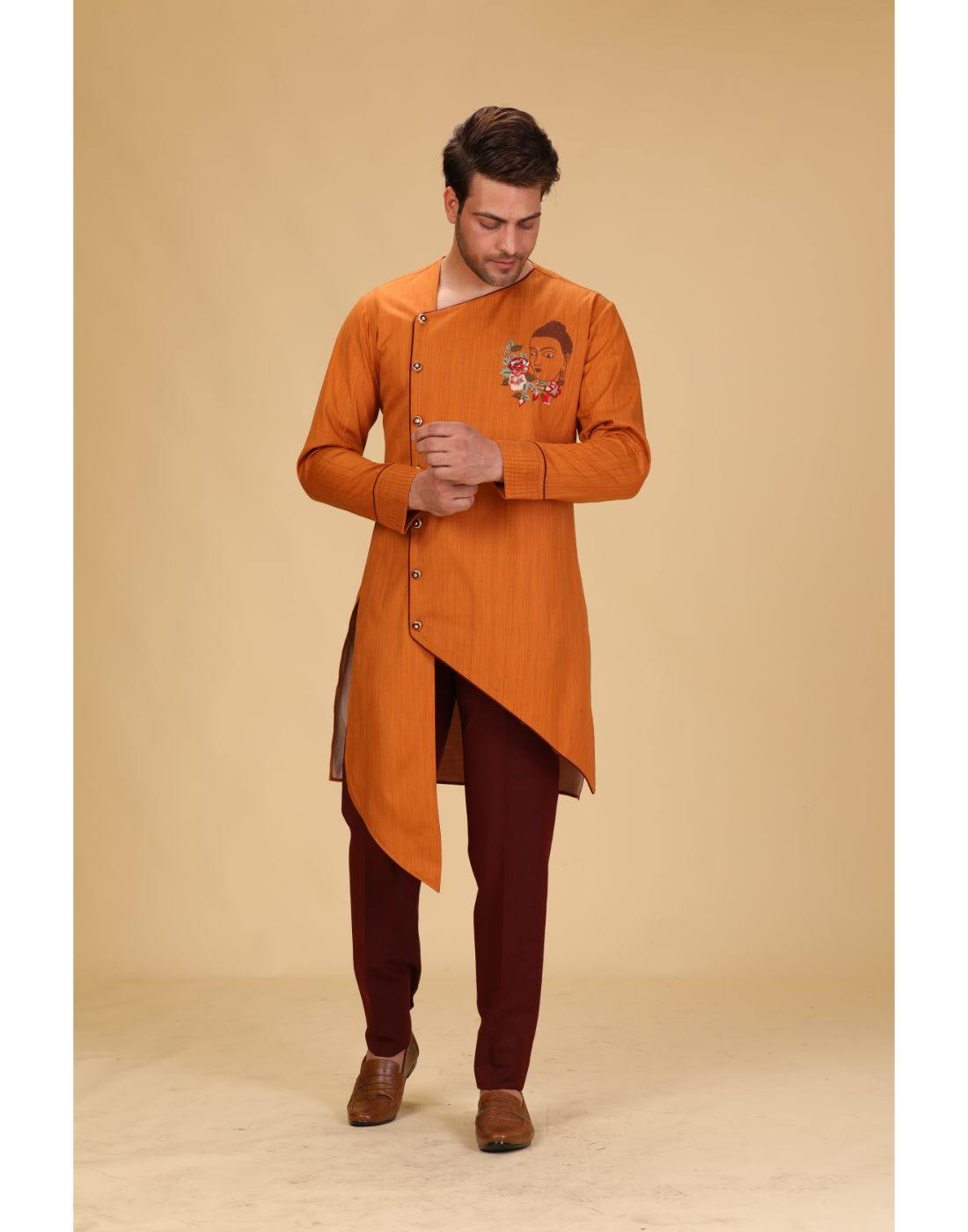 BluesnGreys Asymmetrical Cut- Dark Orange Color Designer Kurta Pant