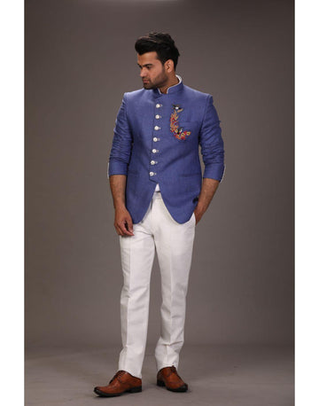 BluesnGreys Blue Embroidered Bandhgala & Trouser Set