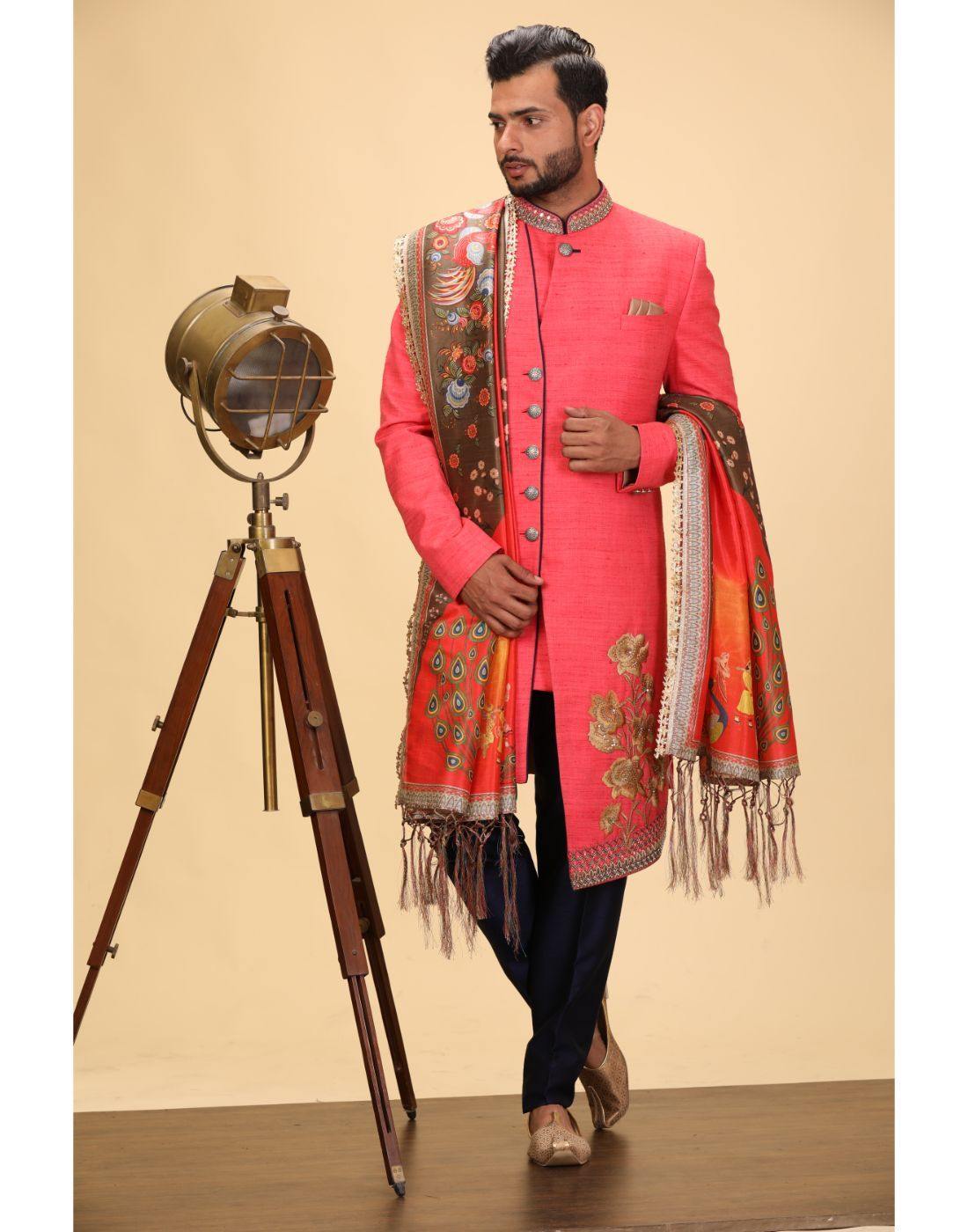 BluesnGreys Coral Intricate Hand Embroidered Indo Western Kurta Set - Rent