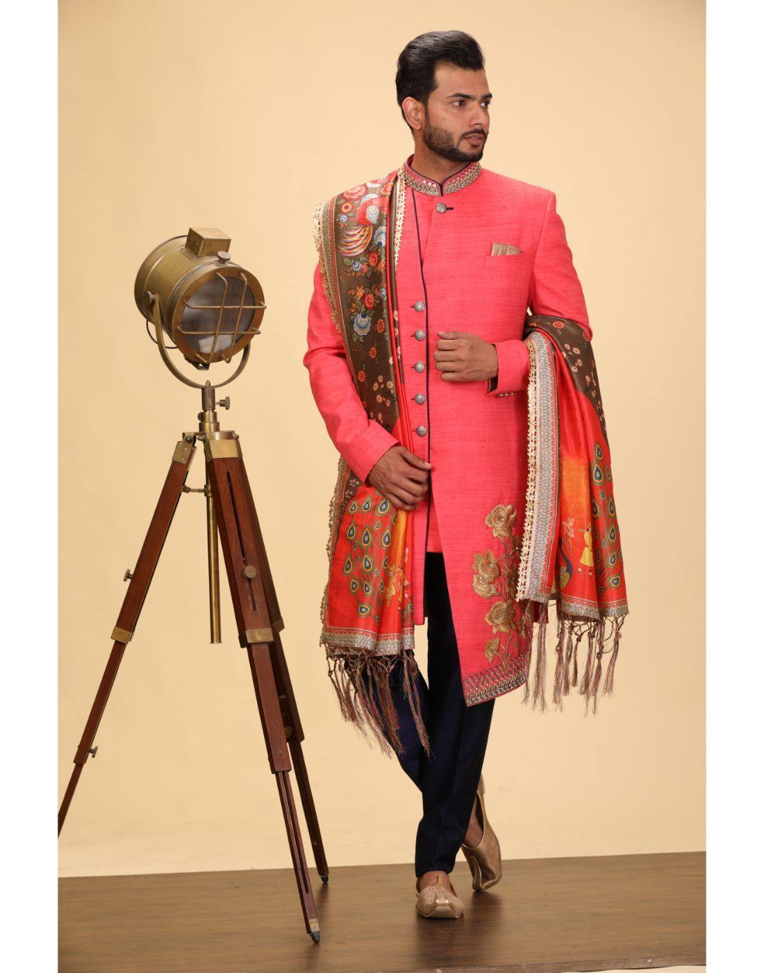 BluesnGreys Coral Intricate Hand Embroidered Indo Western Kurta Set - Rent