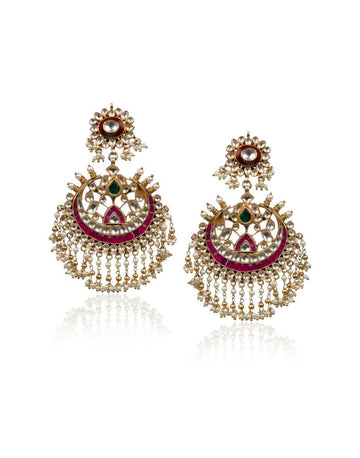 Brown And Red Meena Work Earrings-Accessories-Glamourental