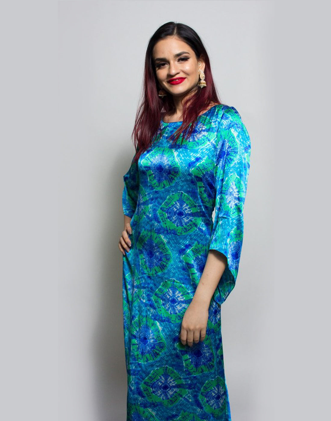 Rent Multi Blue Bactic Wrap Dhoti Gown-Women-Glamourental