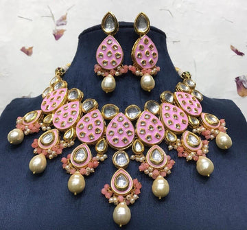 Pink Meenakari Choker Set-Accessories-Glamourental