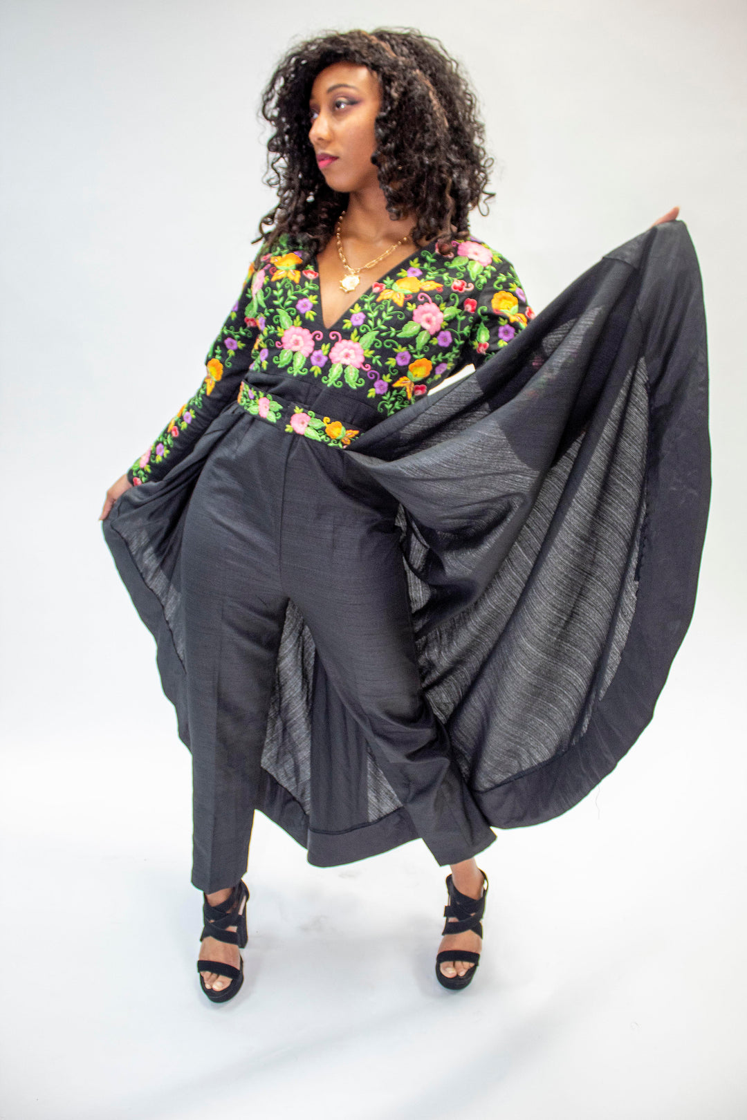 Designer Rashika's Rent Black Pleated Frill Asymmetrical Jumpsuit