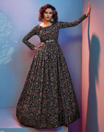 CREPE SILK BLACK FLORAL PRINT Gowns - RENT