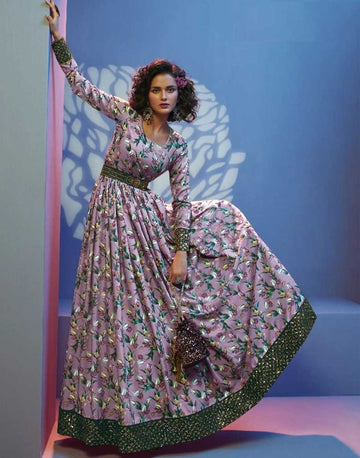 CREPE SILK LAVENDER FLORAL PRINT Gowns - RENT