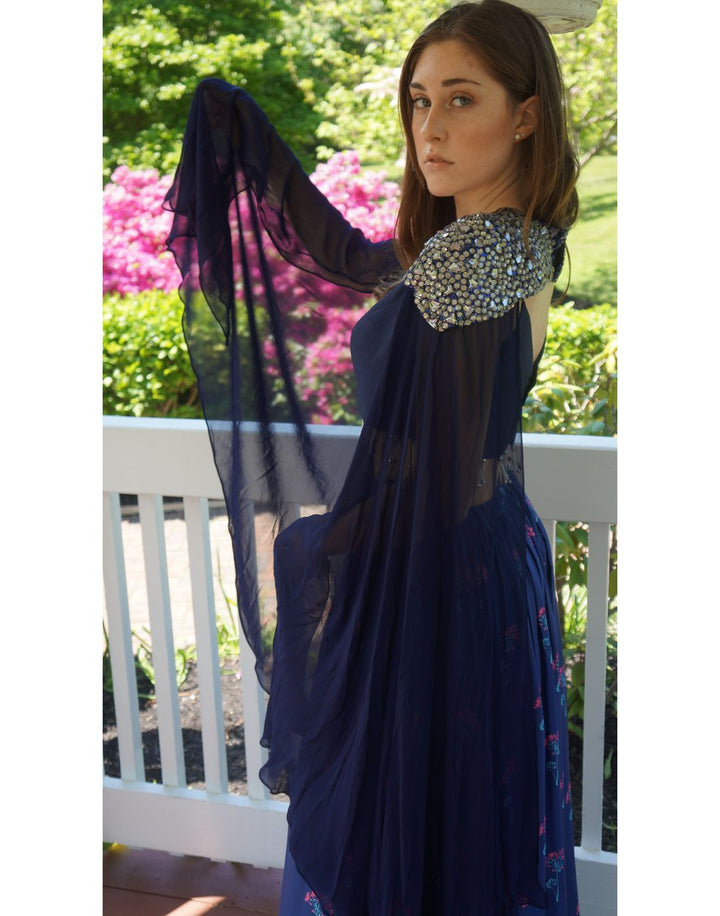 Rent Royal Blue Silk Crop Top with Skirt-Women-Glamourental