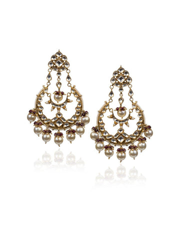 Chand Baalis With Big Moti And Red Hangings-Accessories-Glamourental