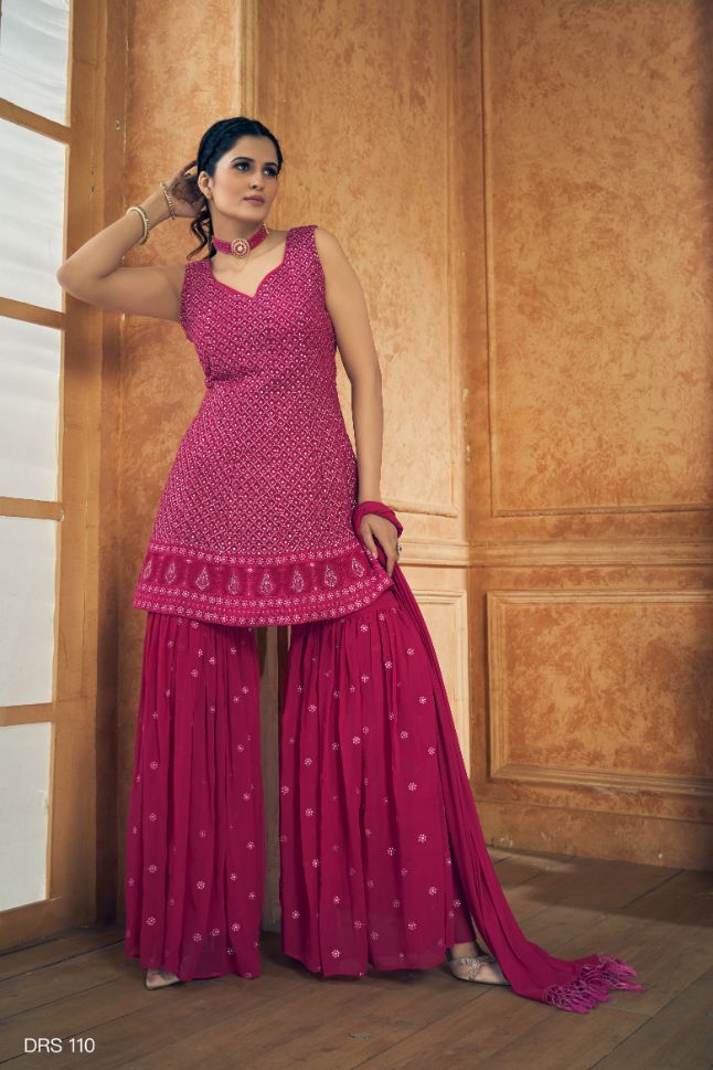 Pink Color Georgette Resham Designer Pakistani Suit - Rent