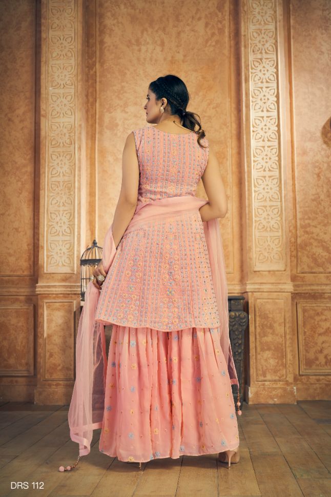Glowing Peach Zari Georgette Designer Pakistani Salwar Suit - Rent