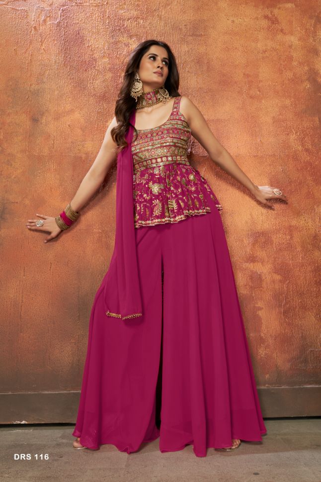 Chakori Deep Pink Faux Crepe Luxury Party Wear Sari saree