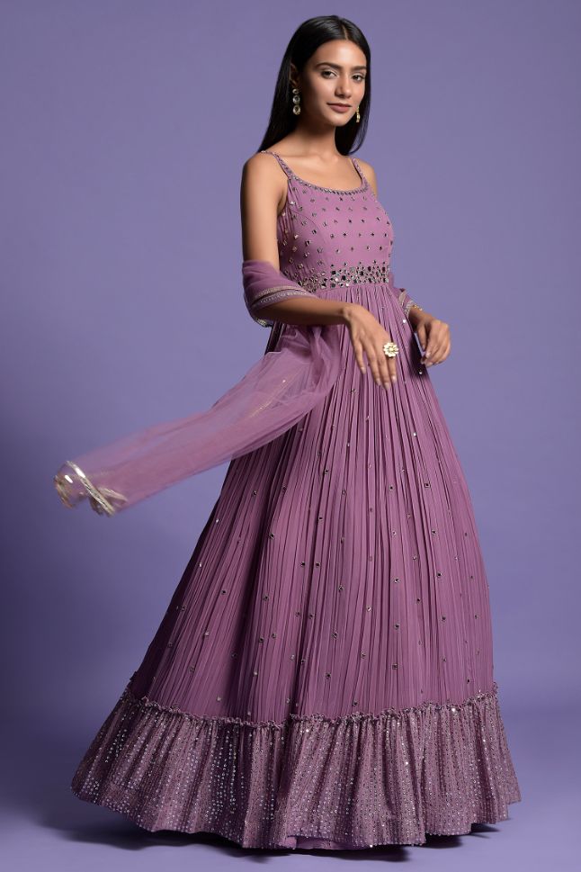 Two Sister's Purple Mirror Embellished Anarkali Gown - Rent