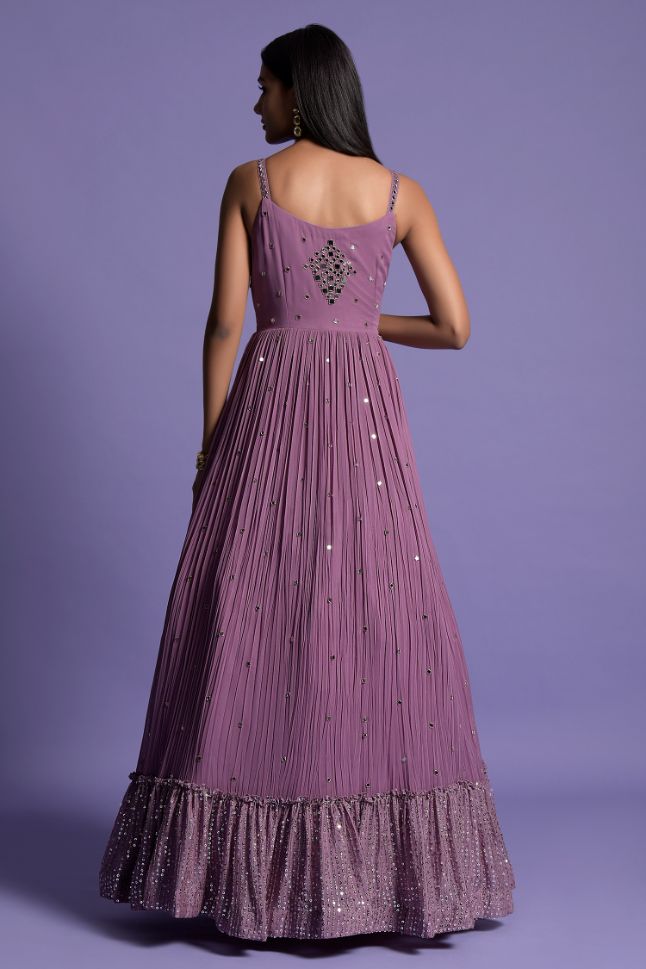 Two Sister's Purple Mirror Embellished Anarkali Gown - Rent