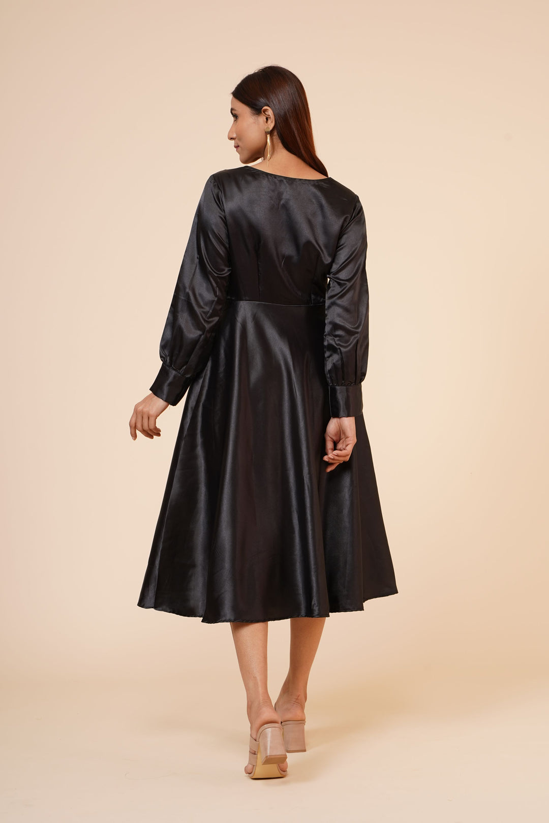 Miracolos By Ruchi's Elegant Cuff Satin Wrap Dress  - Rent