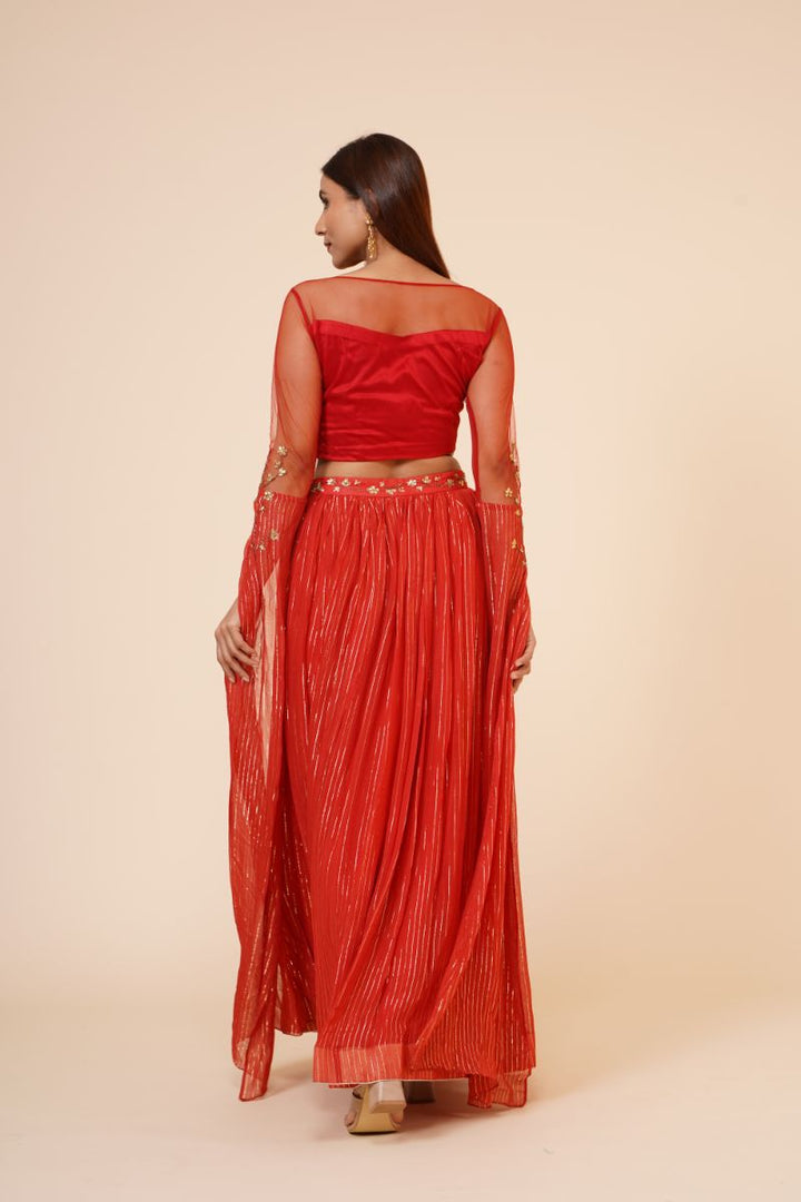 Miracolos By Ruchi's Red Hand Embellished Sequins Ethnic Lehenga Set  - Rent