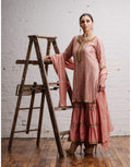 Rent Pink Georgette Hand Embroidered Kurta with Sharara Pant & Dupatta-Women-Glamourental