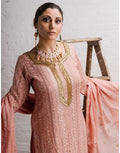 Rent Pink Georgette Hand Embroidered Kurta with Sharara Pant & Dupatta-Women-Glamourental